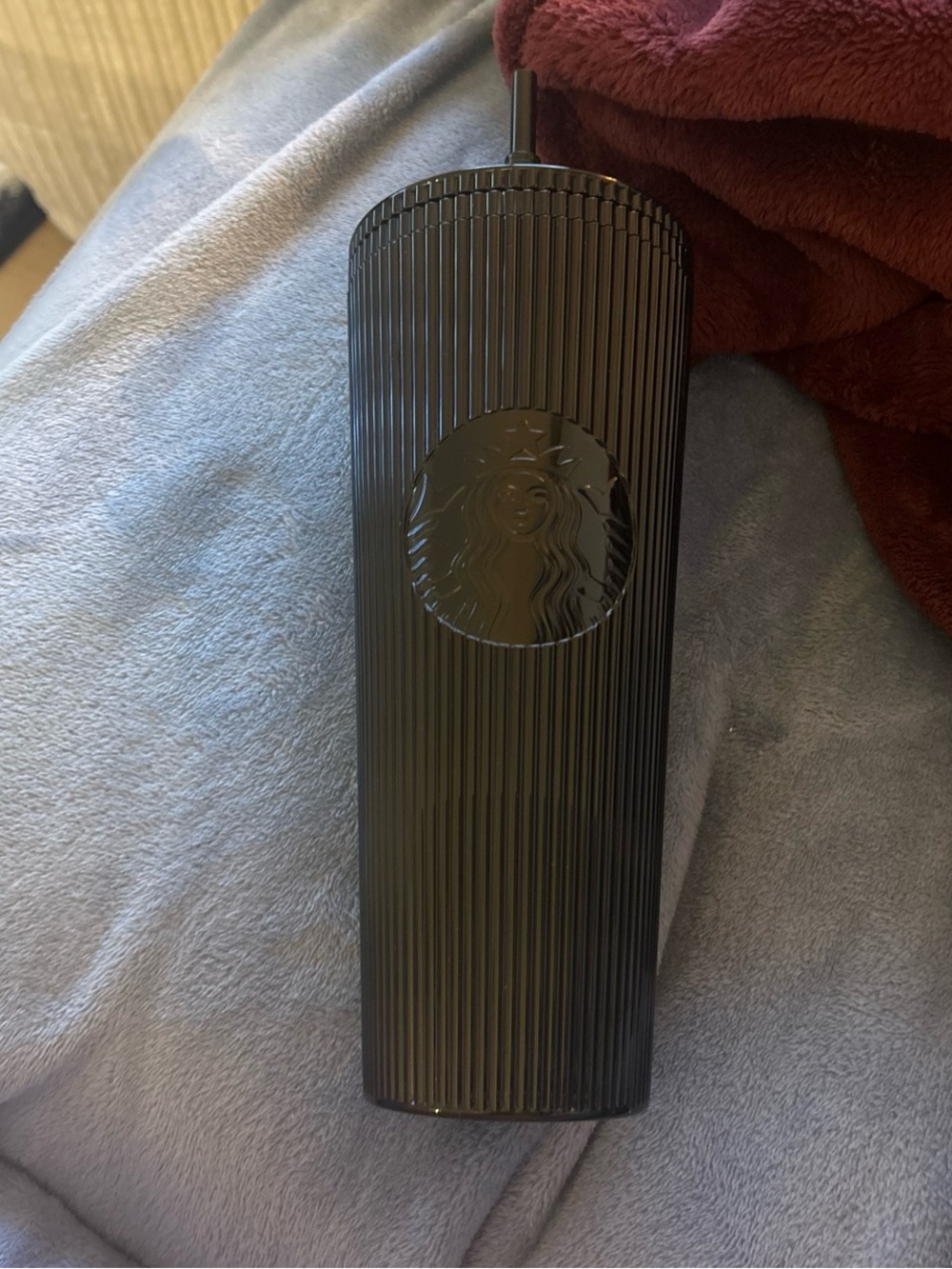 Starbucks Matte Black Ribbed Tumbler with Logo and Straw